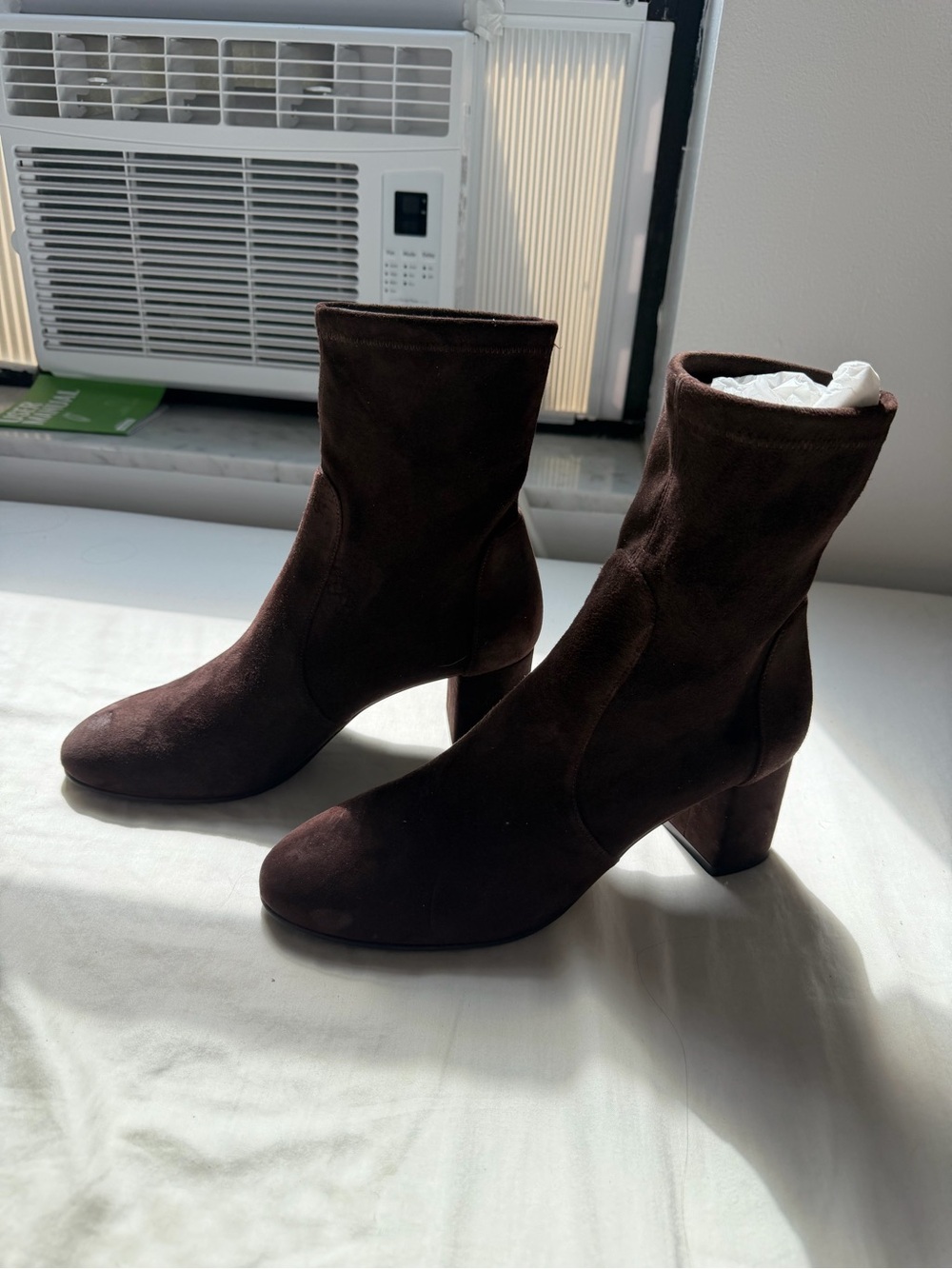 Stuart Weitzman Dark Brown Suede Mid-Block Heel Ankle Boots